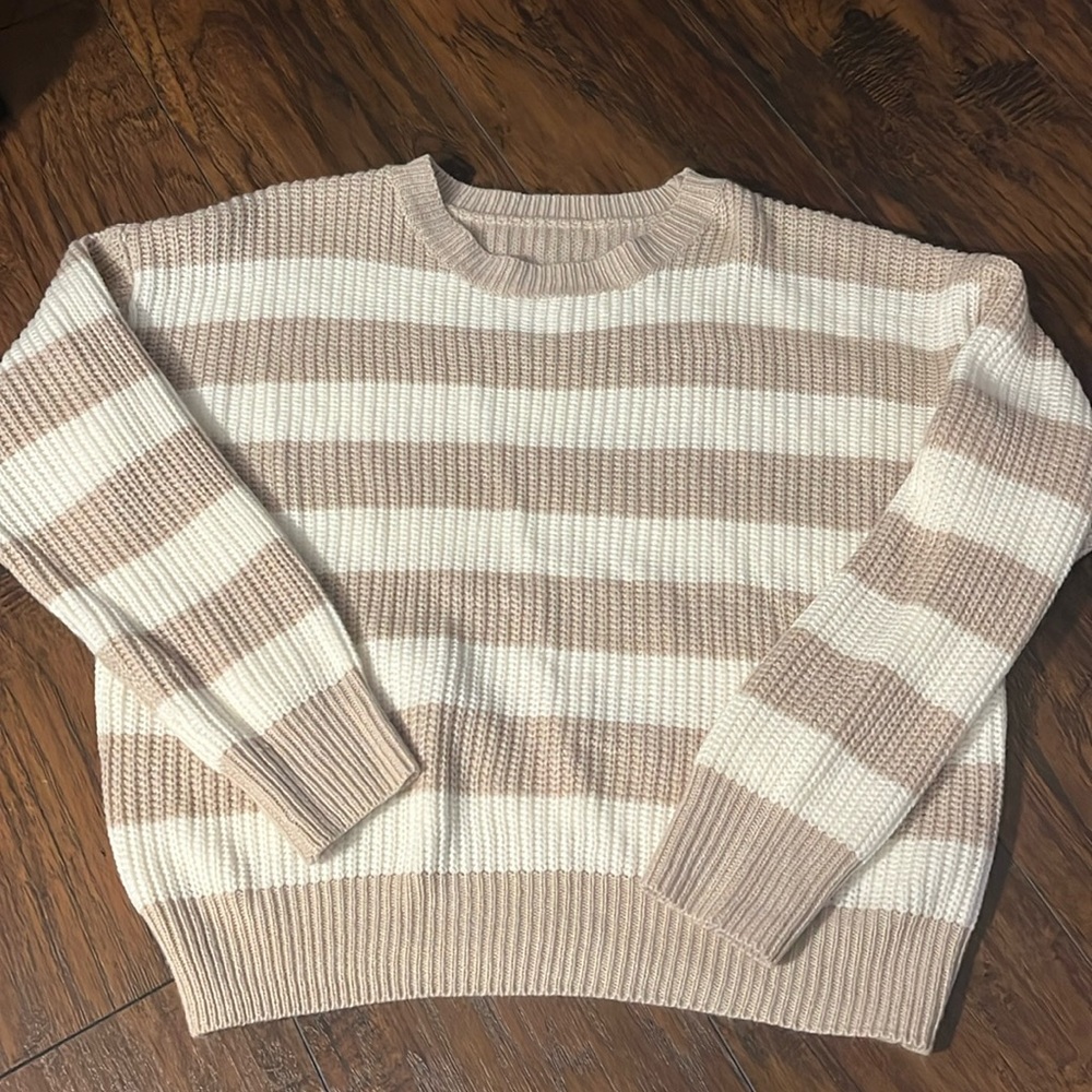 super soft striped sweater cream and white